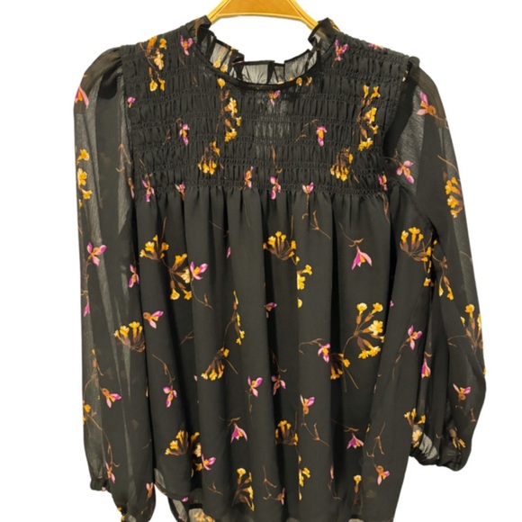 - NWT Madewell Georgette Ruffle-Collar Smocked Top in Falling Freesias B… - Picture 3 of 14